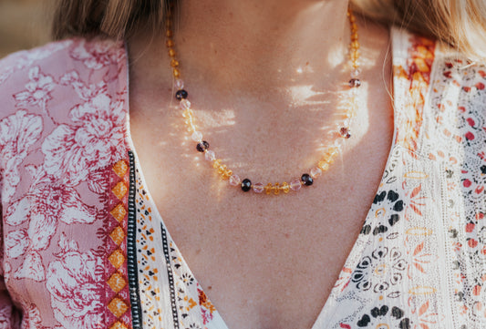 Faceted Lemon Amber with Pink and Purple Czech Glass 18"