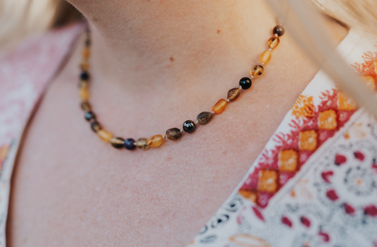 Super Calming Boy with Olive Shaped Green and Honey Baltic Amber 17"