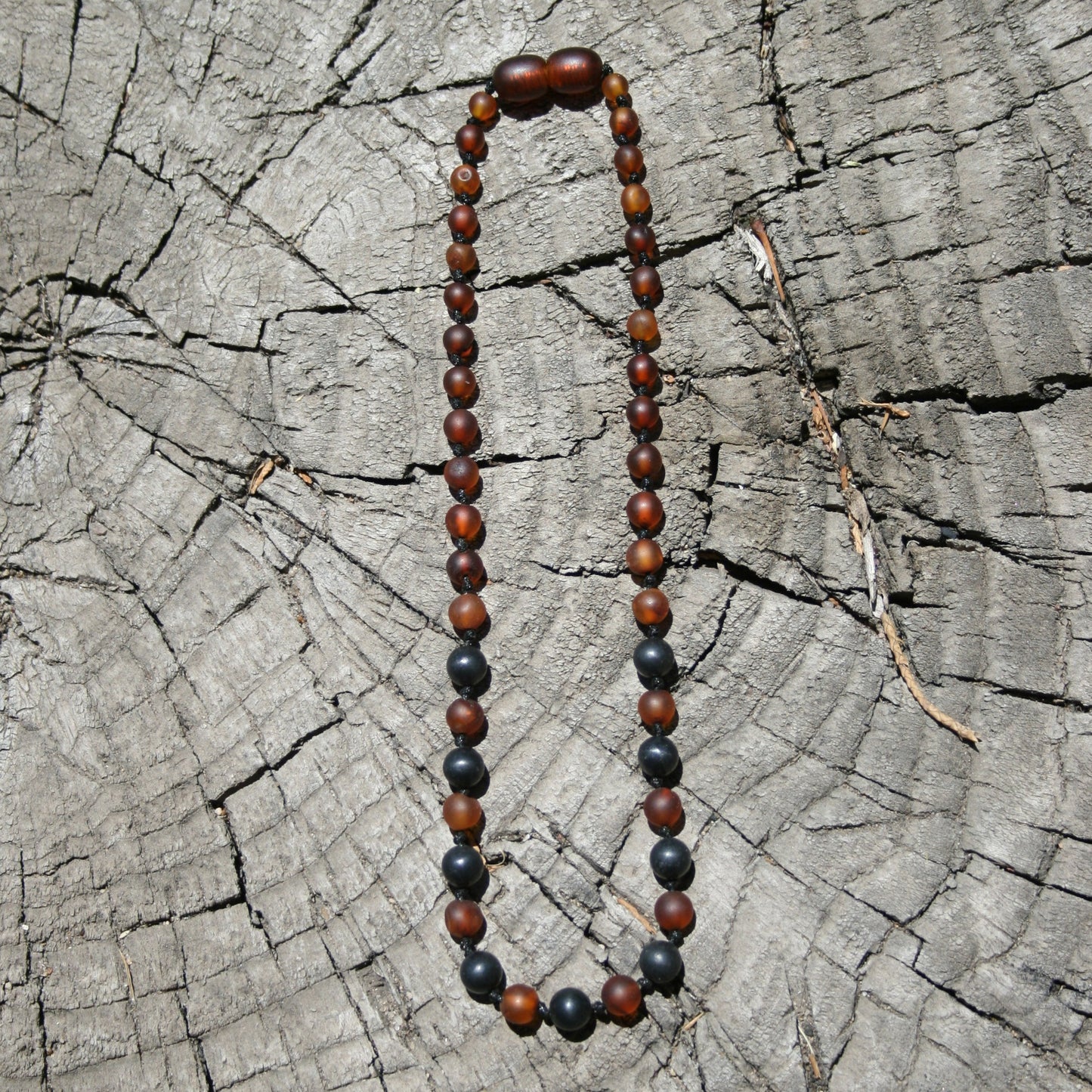 Shungite and Cognac Unpolished Baltic Amber Necklace, Anklet, or Bracelet