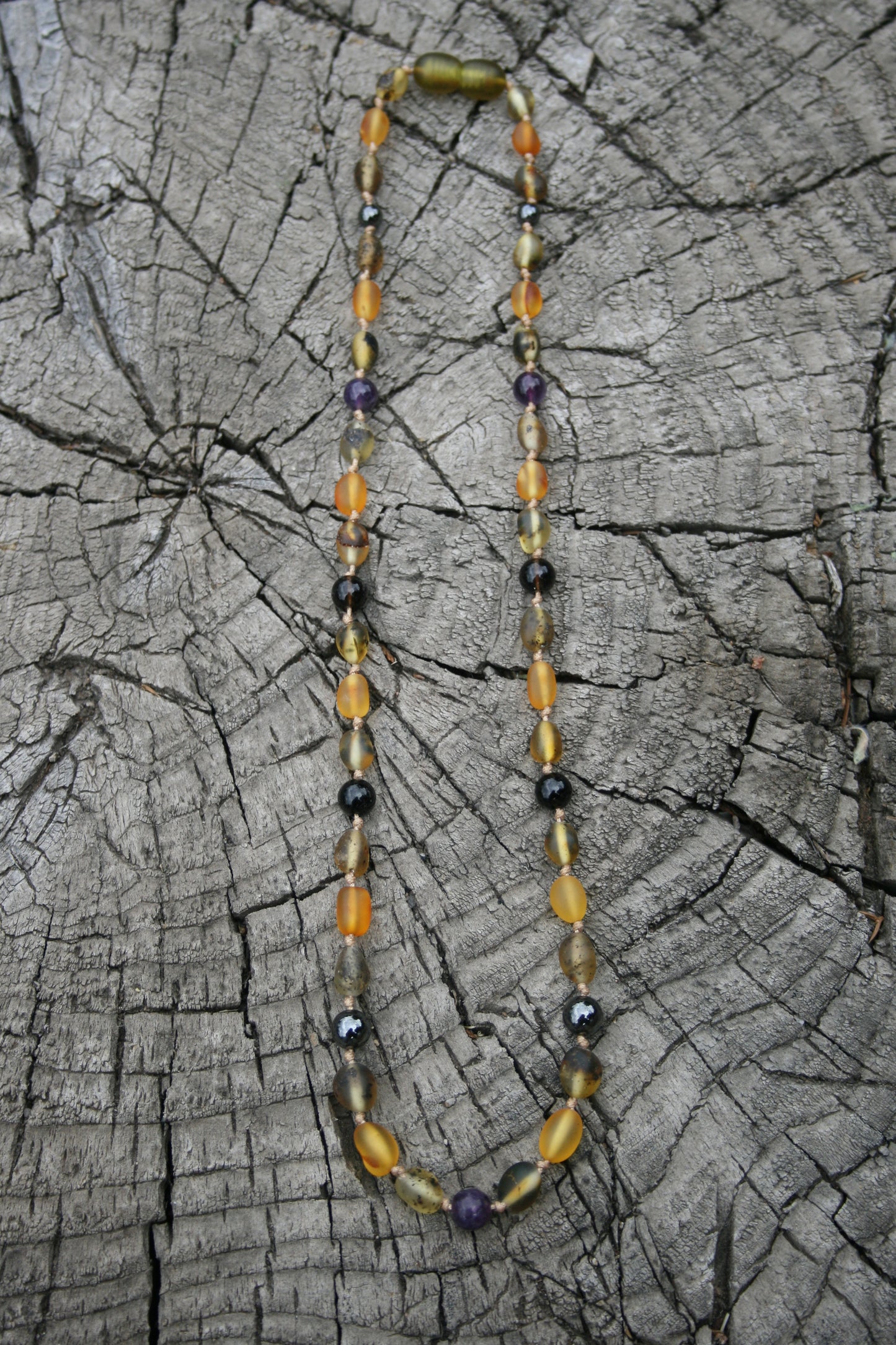 Super Calming Boy with Olive Shaped Green and Honey Baltic Amber 17"