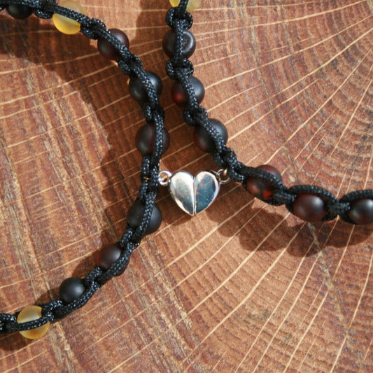 Sweet Heart Bracelet Set- Baltic Amber and Magnetic Sterling Silver Charms