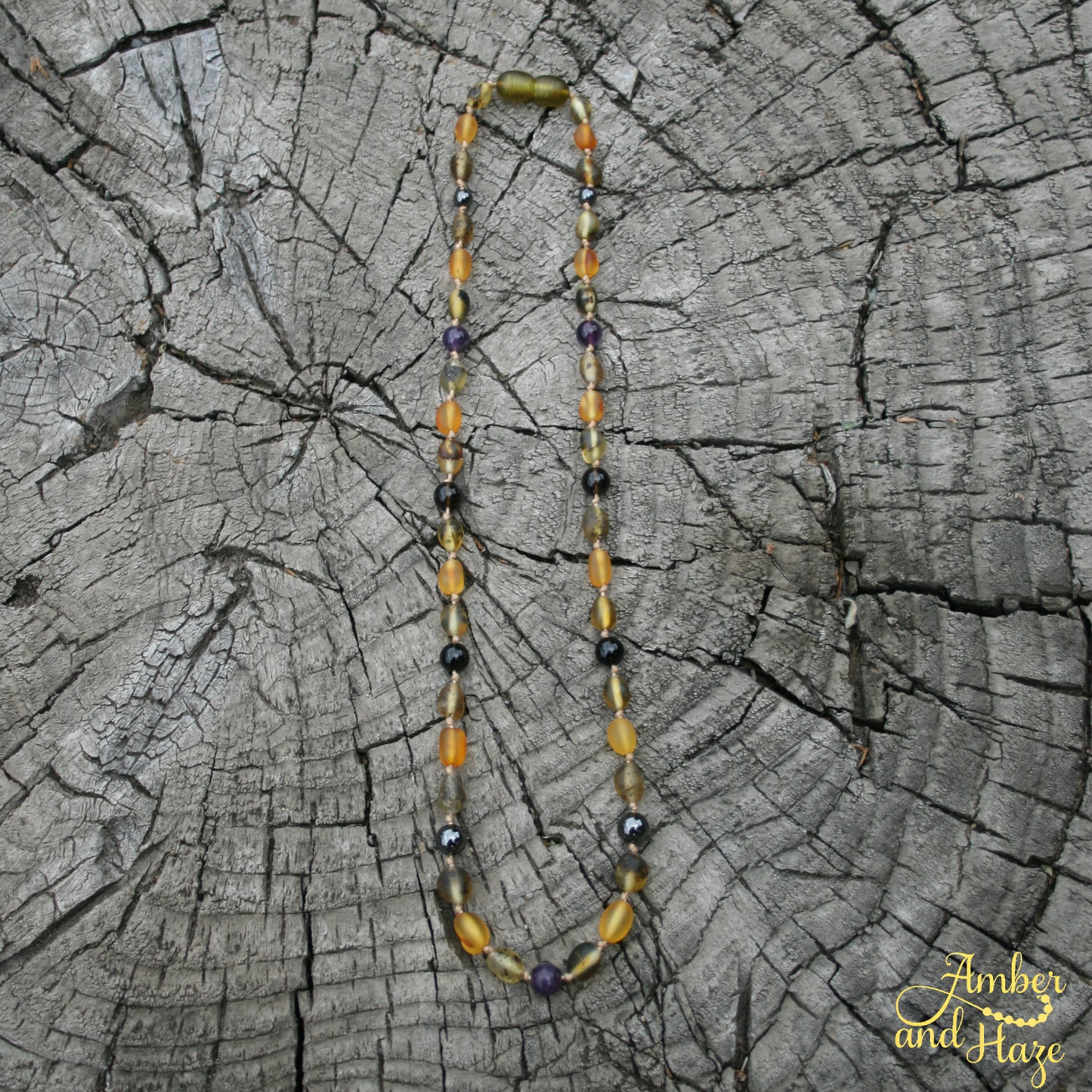 Super Calming Boy with Olive Shaped Green and Honey Baltic Amber 17"