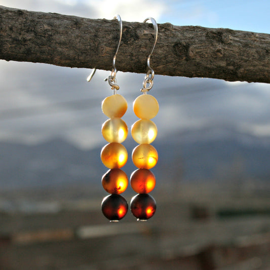 Sterling Silver Baltic Amber Earrings, Sunrise or Sunset Style