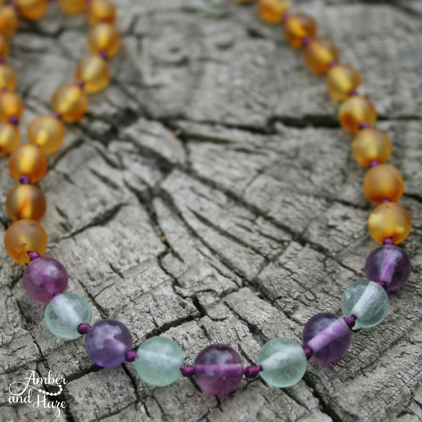 Fluorite and Honey Baltic Amber Necklace 13"