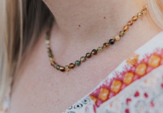 Peridot and Green Baltic Amber Necklace- 4 lengths to choose from