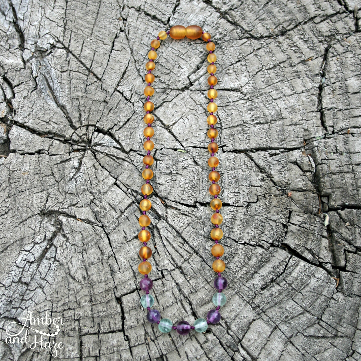 Fluorite and Honey Baltic Amber Necklace 13"