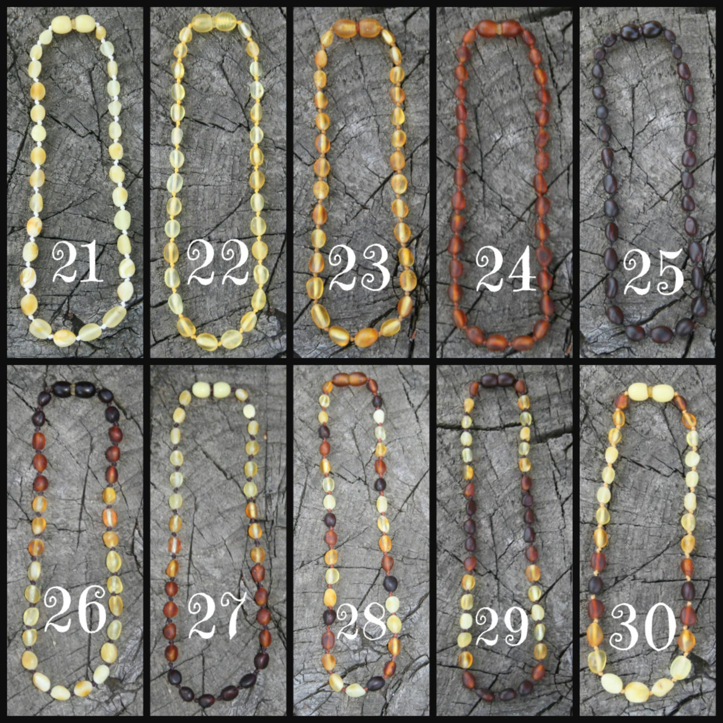 Picture is with multiple variations colored amber-Baltic Amber Trach Chain, Healing Jewelry, Unpolished & Raw, Trach Strap, Trach Holder (baltic amber variation bracelet / necklace on wooden background)  