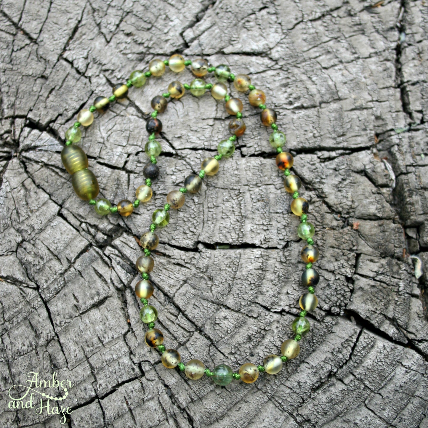 Peridot and Green Baltic Amber Necklace- 4 lengths to choose from