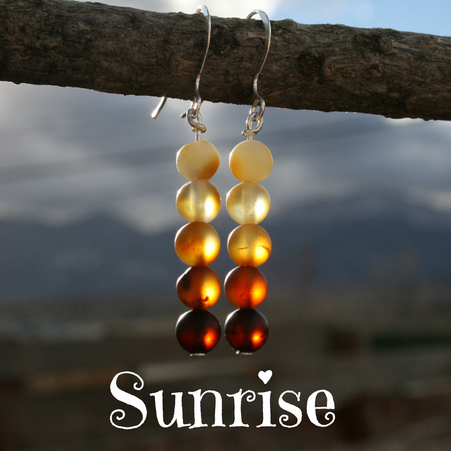 Sterling Silver Baltic Amber Earrings, Sunrise or Sunset Style