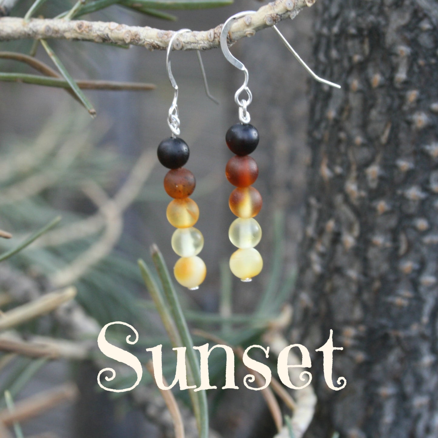 Sterling Silver Baltic Amber Earrings, Sunrise or Sunset Style